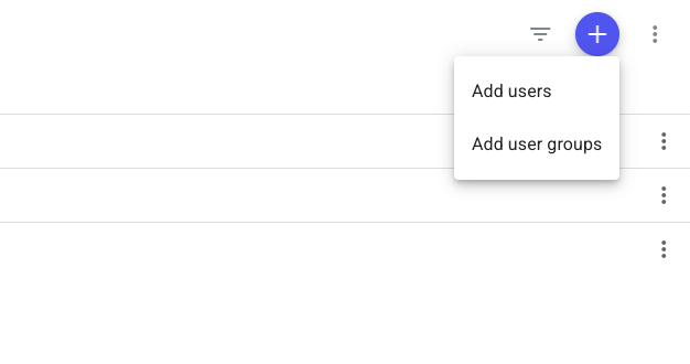 Property access management panel with the plus button and Add users menu open